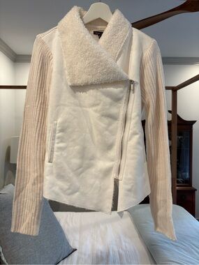 Chelsea & Violet Cream Sherpa Collar Asymmetrical Jacket